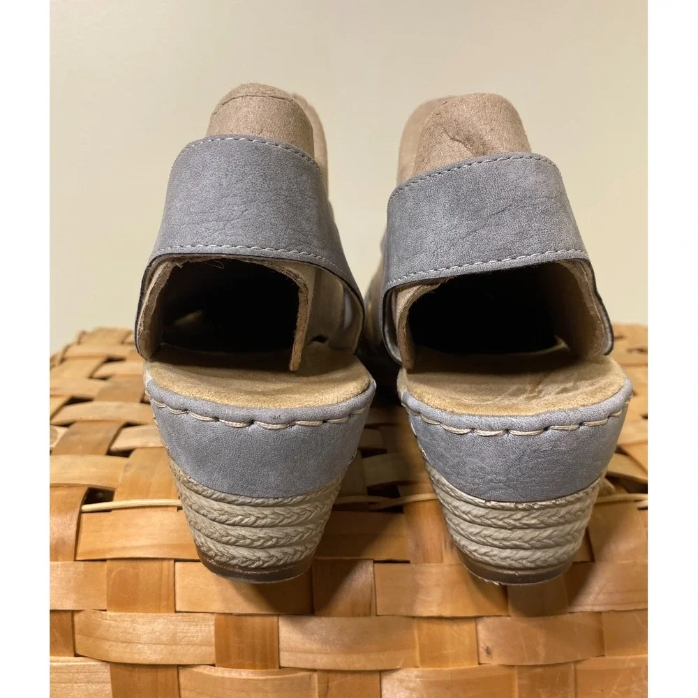 Rieker Antistress Floral Metallic Grey Wedge Espadrille Sandals 42 V8502-42